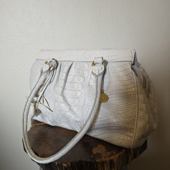 BRAHMIN Eloise Roses Large Shoulder Bag White Croc Leather Purse Vintage Rare - Picture 10 of 16
